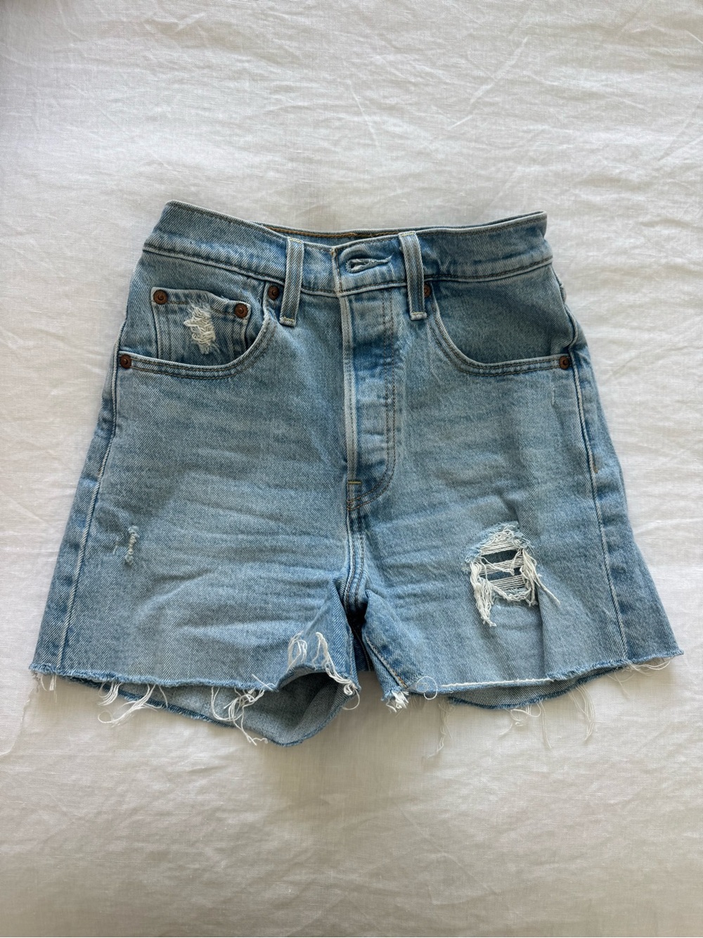 Levi's Light Blue Distressed High-Rise Denim Shorts